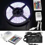 KIT - ROLO 5 MT FITA DE LED 5050 RGB 12V SILICONADO + FONTE + CONTROLE    30 LEDs POR METRO 
